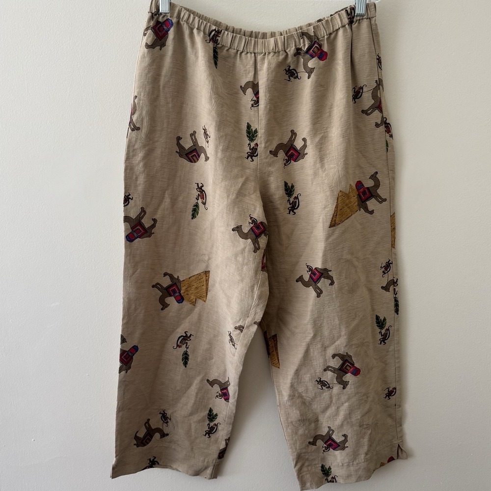 Vntg Chicos Design Silk Linen Pants Sz 3 (Large) Camel & Monkey‎ Desert Chic 90s